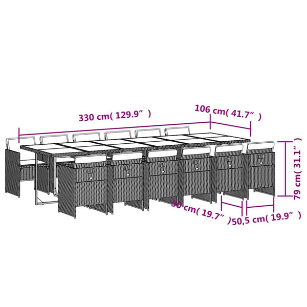 13-tlg. Garten Essgruppe mit Kissen Schwarz