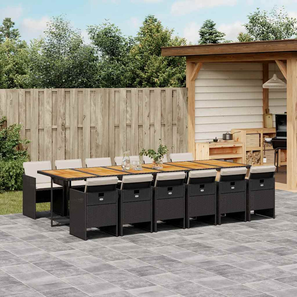 vidaXL Ensemble de salle à manger de jardin 13 pièces avec coussins Noir Résine tressée
