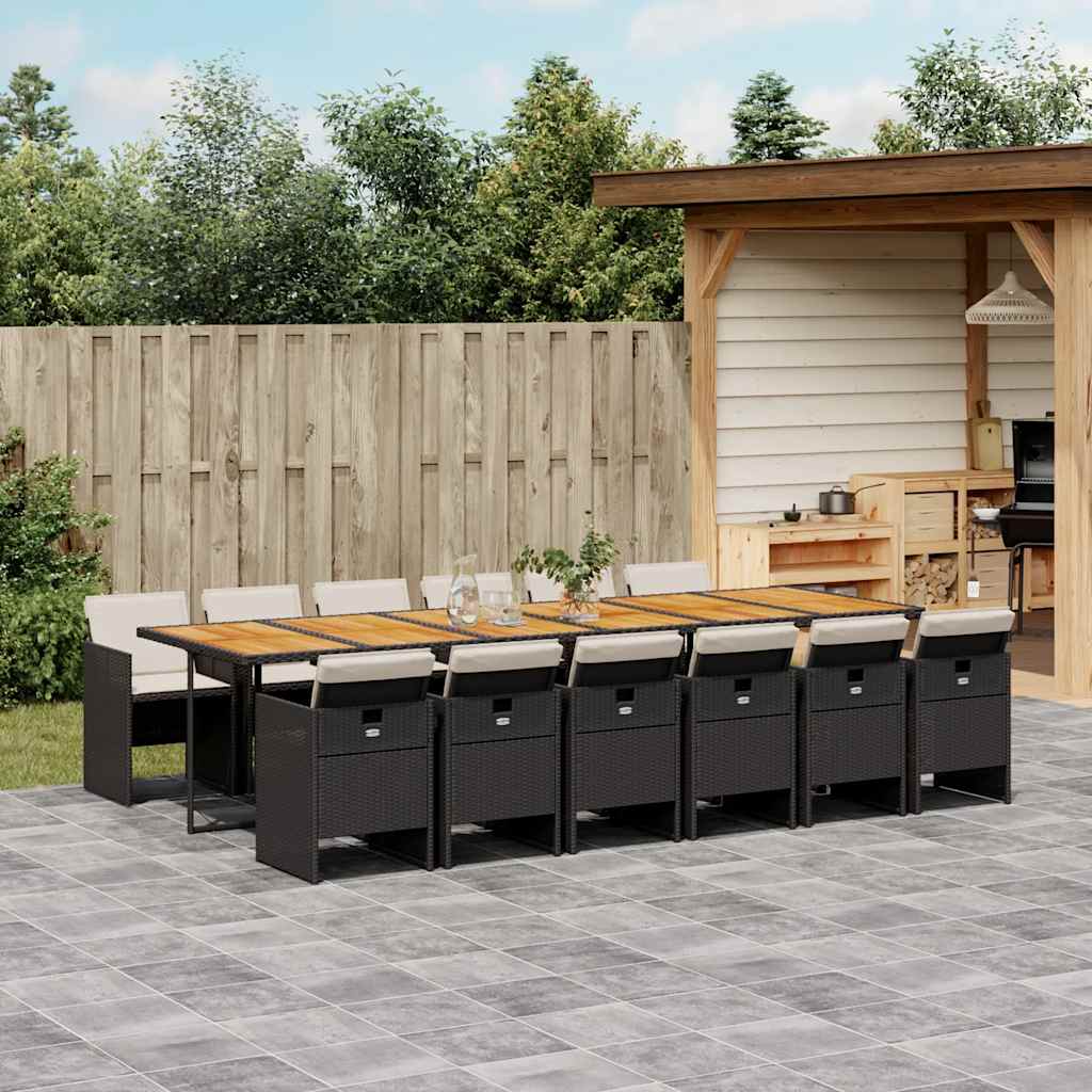 13-tlg. Garten Essgruppe mit Kissen Schwarz