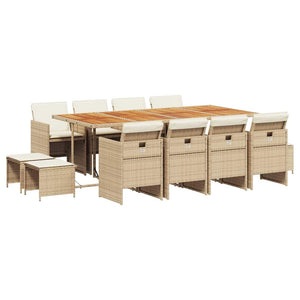 13-tlg. Garten Essgruppe Beige Poly Rattan mit Kissen