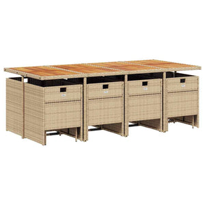 13-tlg. Garten Essgruppe Beige Poly Rattan mit Kissen