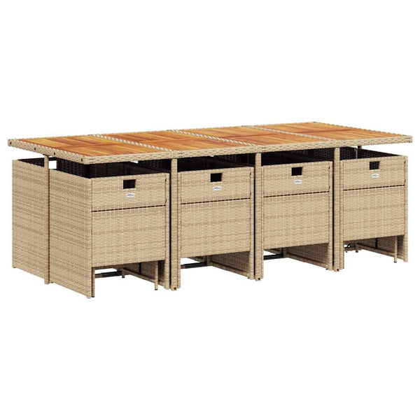 13-tlg. Garten Essgruppe Beige Poly Rattan mit Kissen
