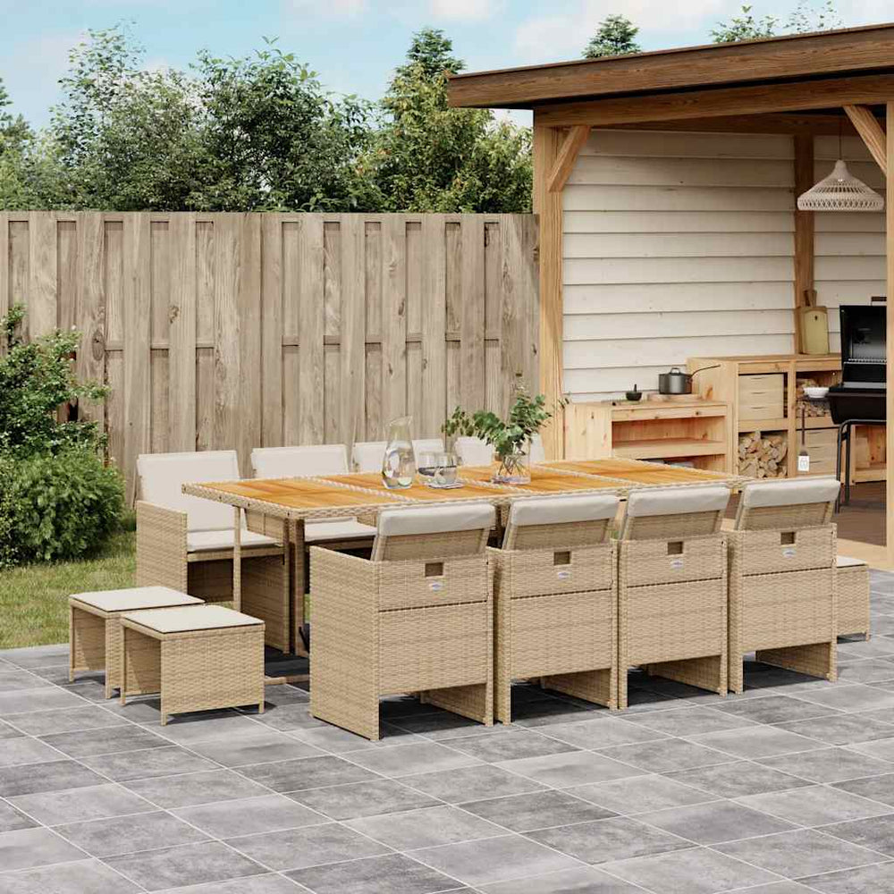 vidaXL Salon de jardin 13 pcs avec coussins Résine tressée Beige