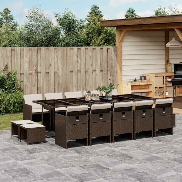 vidaXL Salon de jardin 15 pièces avec coussins résine tressée marron