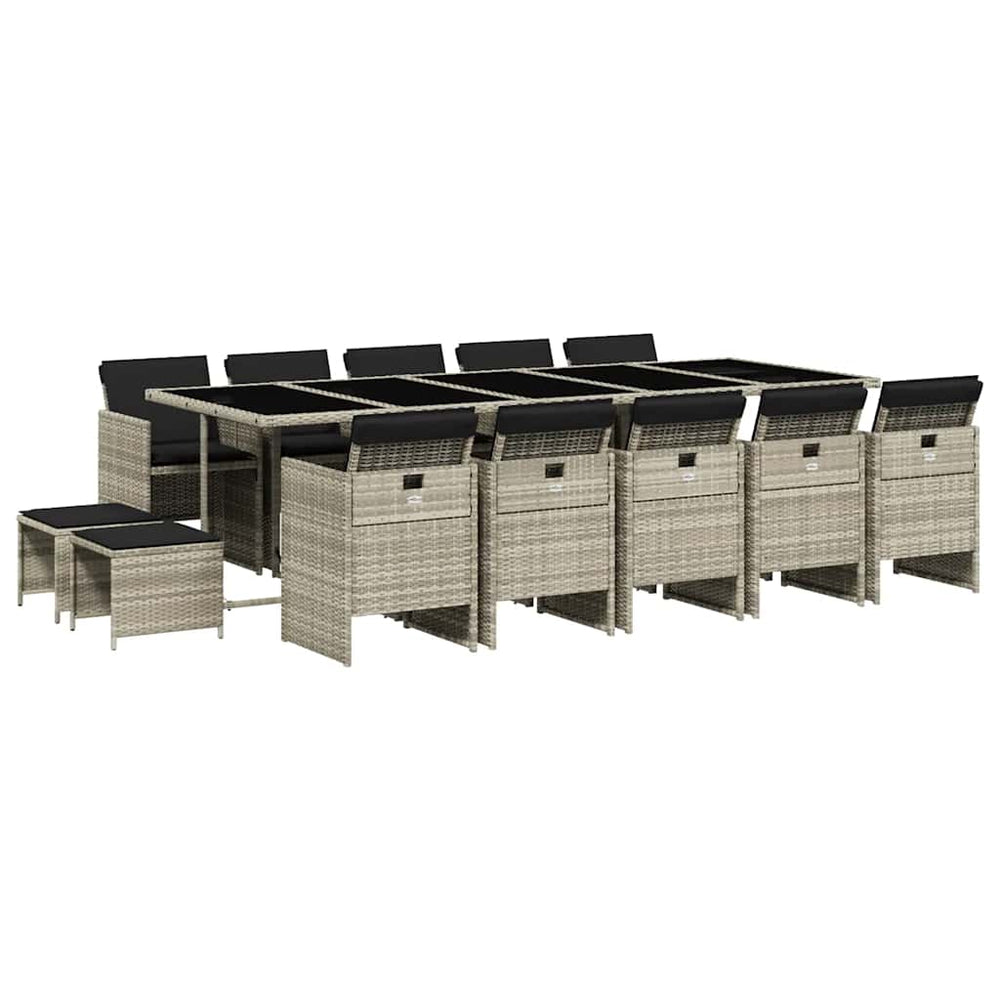 vidaXL Salon de jardin à dîner 15 pcs avec coussins Gris clair résine tressée