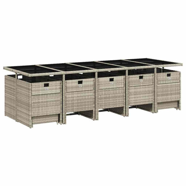 15-tlg. Garten Essgruppe Hellgrau Poly Rattan mit Kissen
