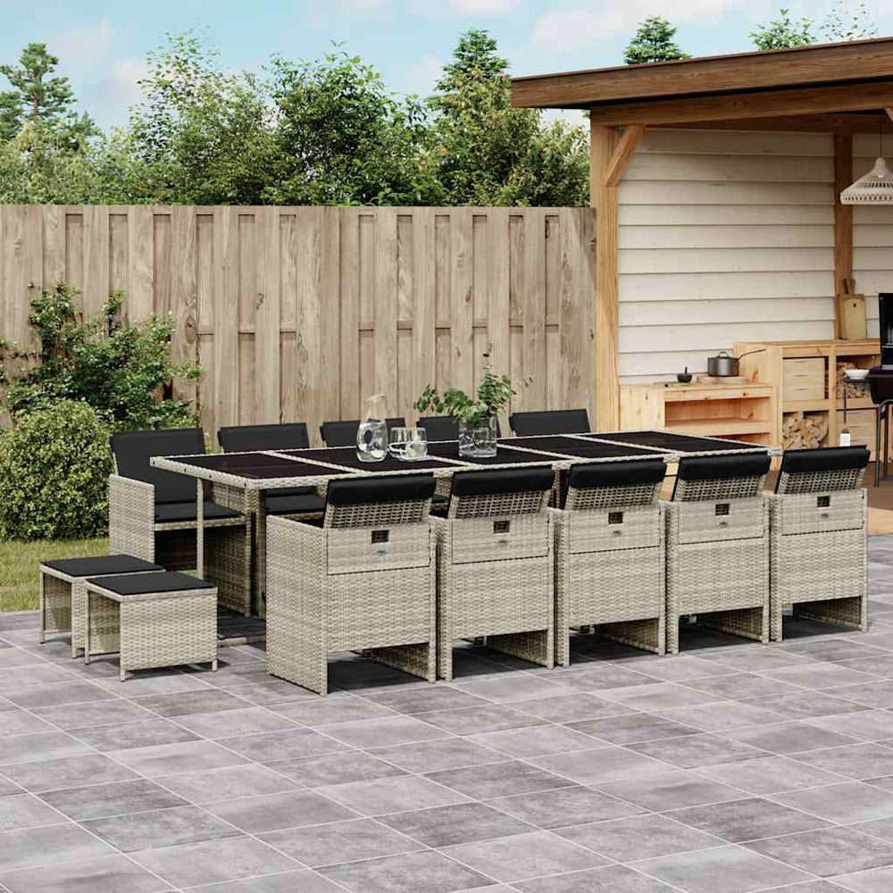 vidaXL Salon de jardin à dîner 15 pcs avec coussins Gris clair résine tressée