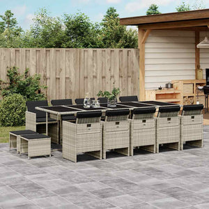 15-tlg. Garten Essgruppe Hellgrau Poly Rattan mit Kissen