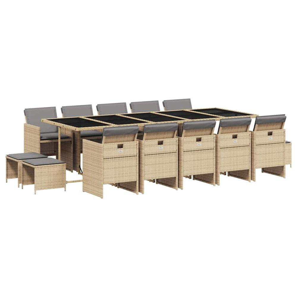 vidaXL Ensemble de salle à manger de jardin 15 pièces avec coussins, Résine tressée, Mélange de beige