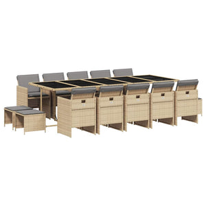 vidaXL Ensemble de salle à manger de jardin 15 pièces avec coussins, Résine tressée, Mélange de beige