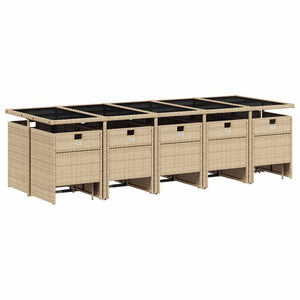 vidaXL Ensemble de salle à manger de jardin 15 pièces avec coussins, Résine tressée, Mélange de beige