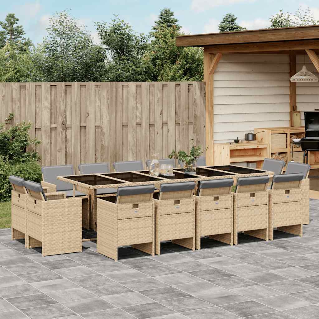 vidaXL Ensemble de salle à manger de jardin 15 pièces avec coussins, Résine tressée, Mélange de beige