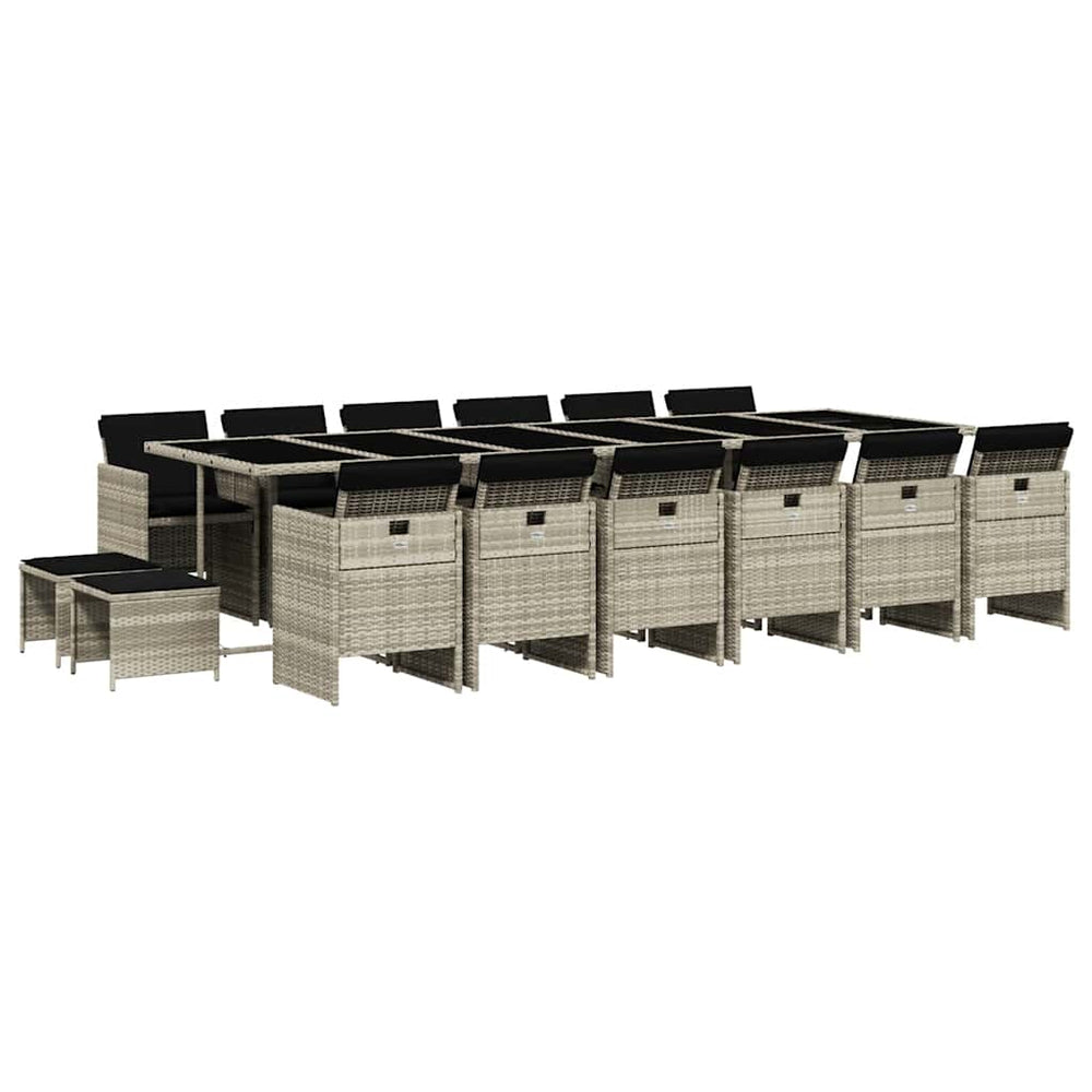 vidaXL Salon de jardin 17 pcs avec coussins gris clair résine tressée