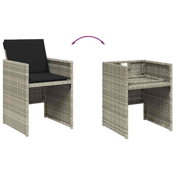 17-tlg. Garten Essgruppe Hellgrau Poly Rattan mit Kissen