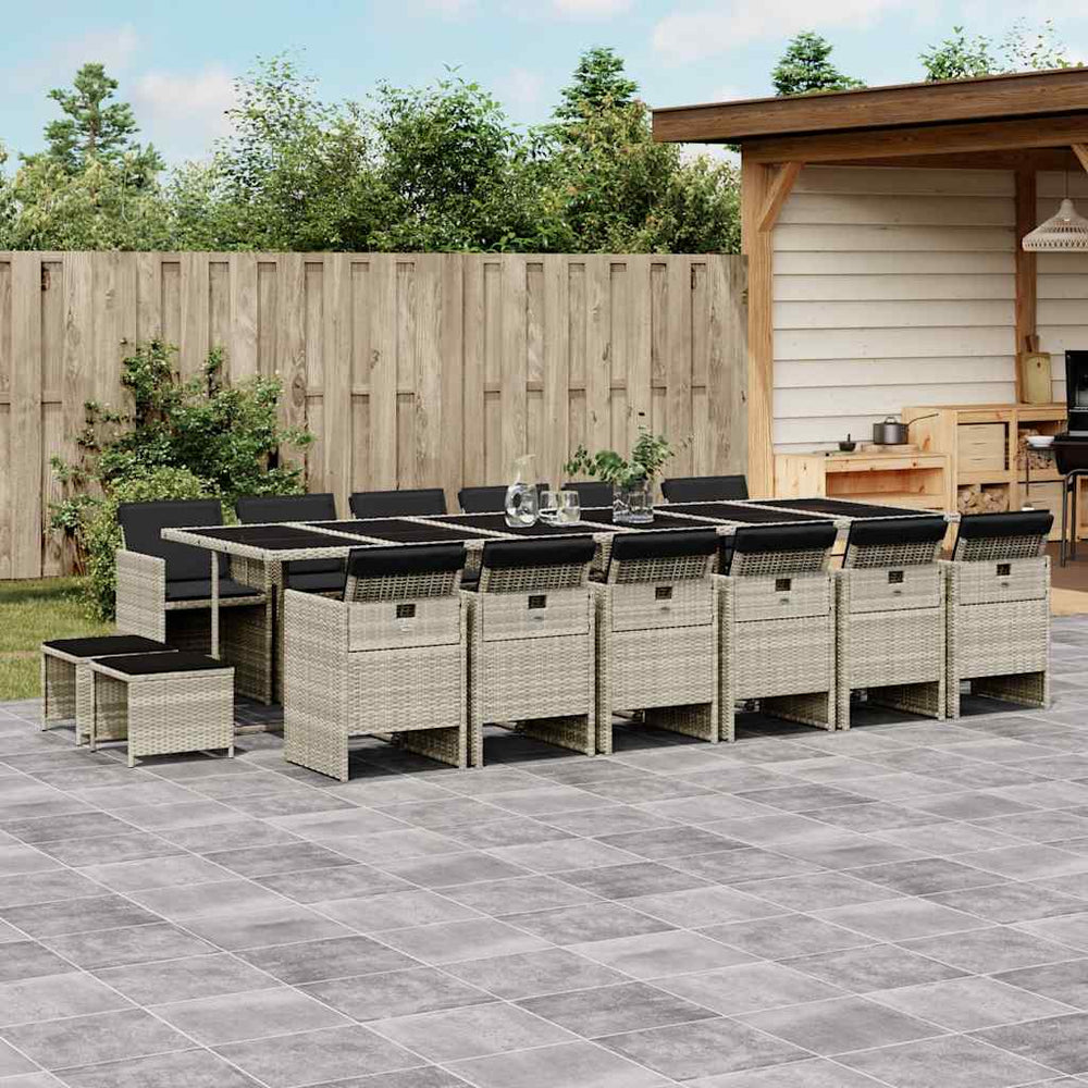 vidaXL Salon de jardin 17 pcs avec coussins gris clair résine tressée