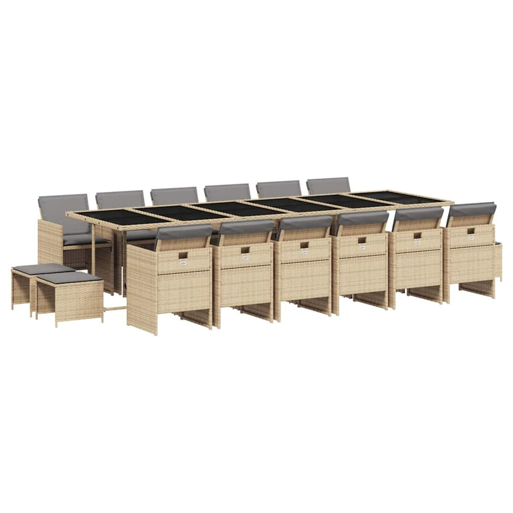 vidaXL Ensemble de salle à manger de jardin 17 pcs avec coussins, mélange de poly-rotin beige