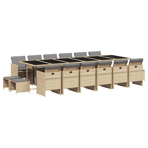 vidaXL Ensemble de salle à manger de jardin 17 pcs avec coussins, mélange de poly-rotin beige