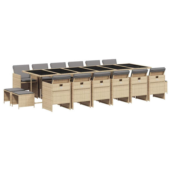 vidaXL Ensemble de salle à manger de jardin 17 pcs avec coussins, mélange de poly-rotin beige