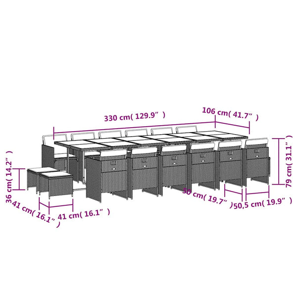 vidaXL Ensemble de salle à manger de jardin 17 pcs avec coussins, mélange de poly-rotin beige