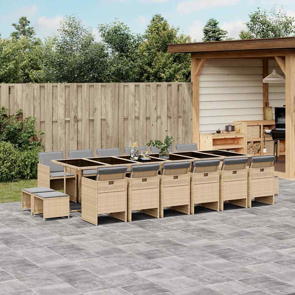 vidaXL Ensemble de salle à manger de jardin 17 pcs avec coussins, mélange de poly-rotin beige