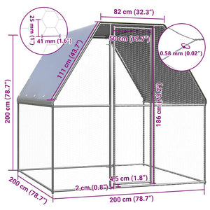 Hühnerkäfig Silbern und Grau 2x2x2 m Verzinkter Stahl