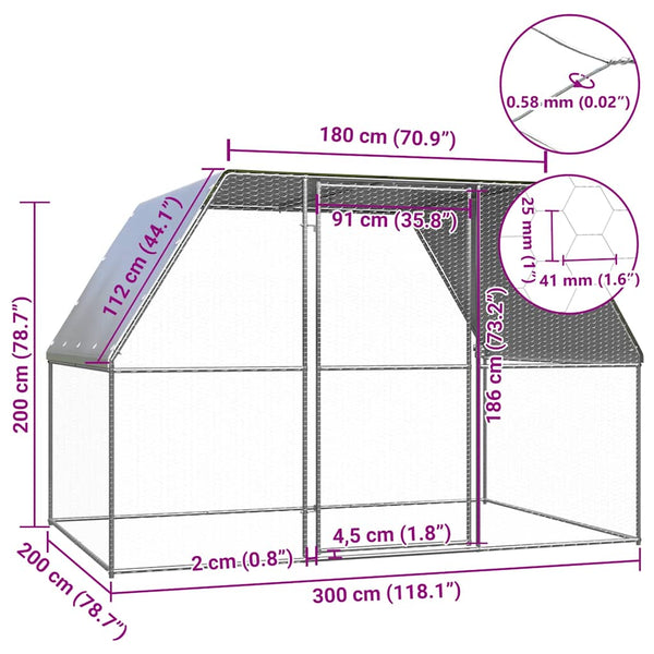 Hühnerkäfig Silbern und Grau 3x2x2 m Verzinkter Stahl