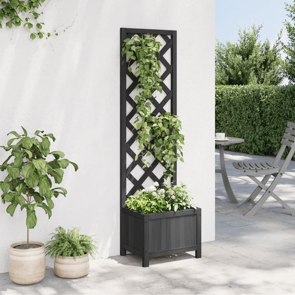 vidaXL Jardinière avec treillis Bois de sapin massif Noir