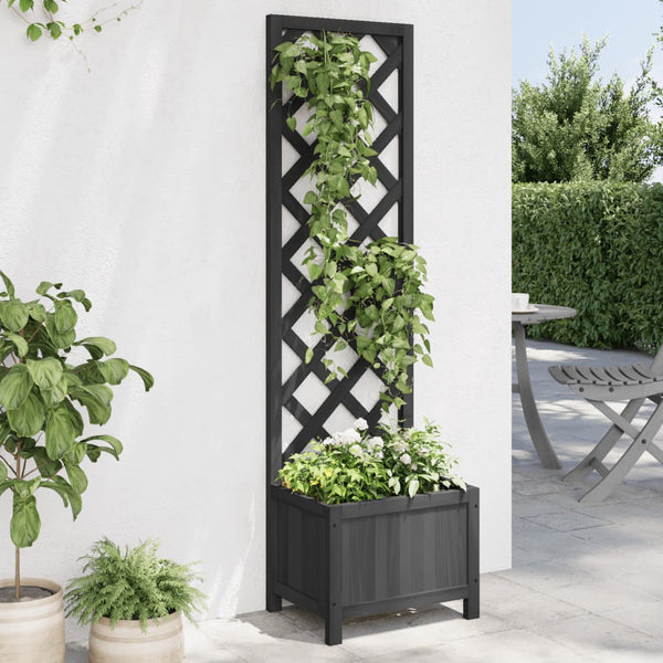 vidaXL Jardinière avec treillis Bois de sapin massif Noir