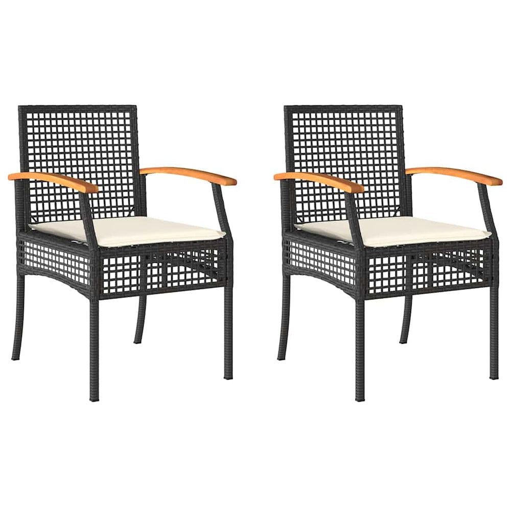 vidaXL Chaises de jardin avec coussins 2 pcs Noir Résine tressée Bois d'acacia