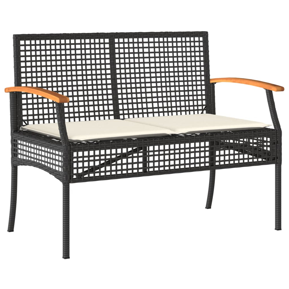Gartenbank Schwarz Poly Rattan mit Kissen
