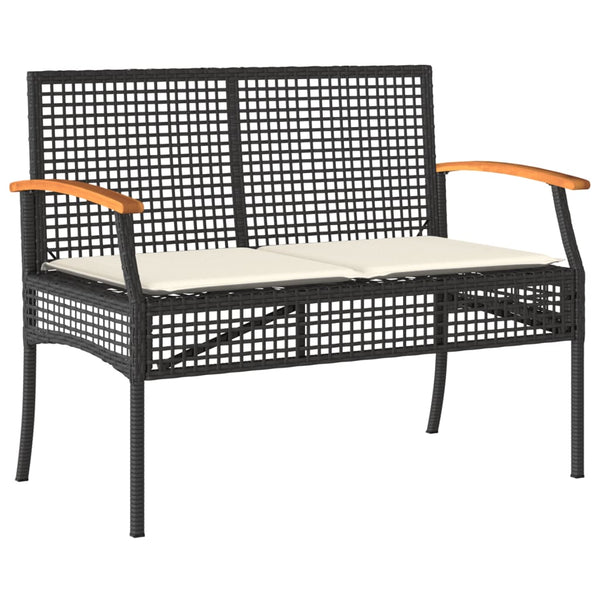 Gartenbank Schwarz Poly Rattan mit Kissen
