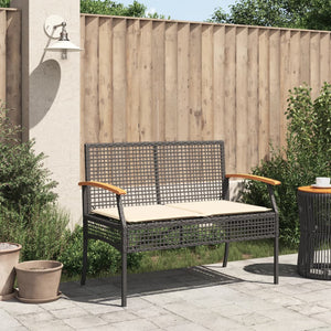 Gartenbank Schwarz Poly Rattan mit Kissen