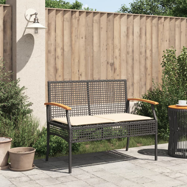 Gartenbank Schwarz Poly Rattan mit Kissen