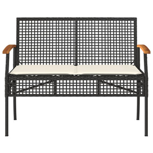 Gartenbank Schwarz Poly Rattan mit Kissen