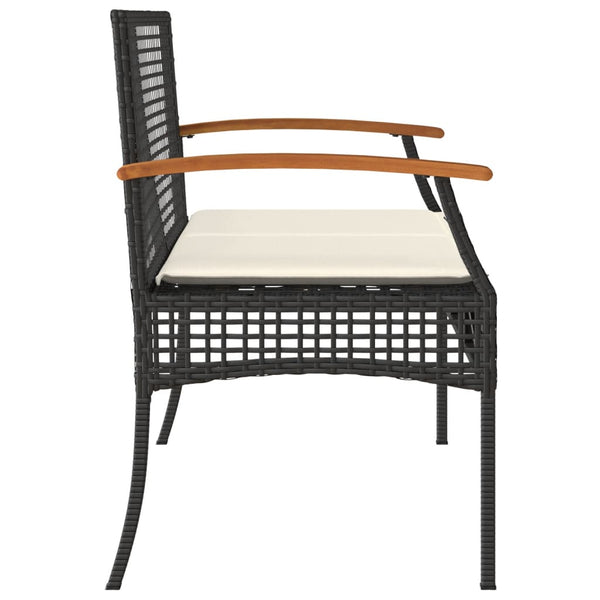 Gartenbank Schwarz Poly Rattan mit Kissen