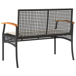 Gartenbank Schwarz Poly Rattan mit Kissen