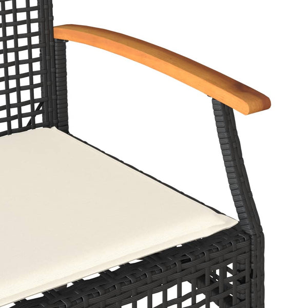 Gartenbank Schwarz Poly Rattan mit Kissen