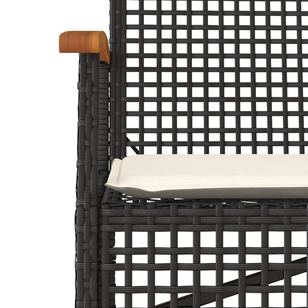 Gartenbank Schwarz Poly Rattan mit Kissen