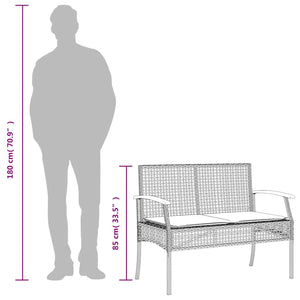 Gartenbank Schwarz Poly Rattan mit Kissen