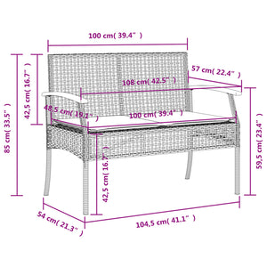 Gartenbank Schwarz Poly Rattan mit Kissen