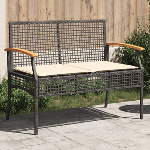 Gartenbank Schwarz Poly Rattan mit Kissen