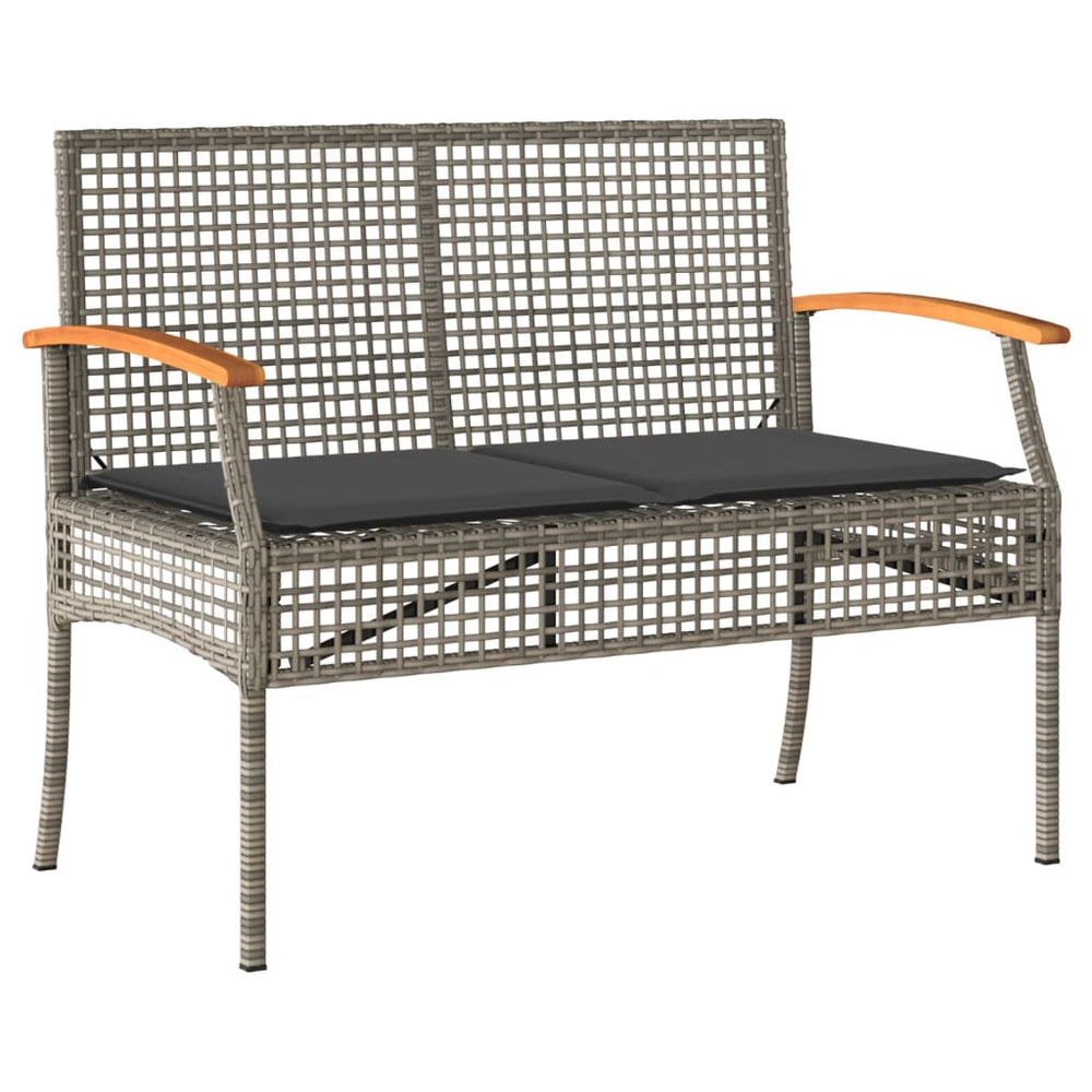 Gartenbank Grau Poly Rattan mit Kissen