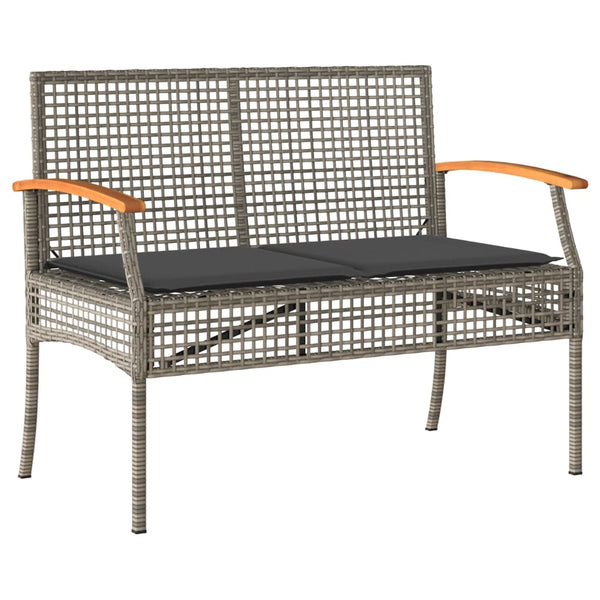 Gartenbank Grau Poly Rattan mit Kissen