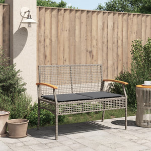Gartenbank Grau Poly Rattan mit Kissen