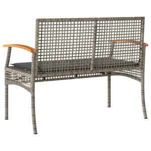 Gartenbank Grau Poly Rattan mit Kissen