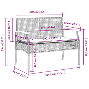 Gartenbank Grau Poly Rattan mit Kissen