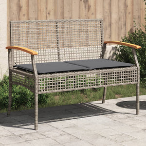 Gartenbank Grau Poly Rattan mit Kissen