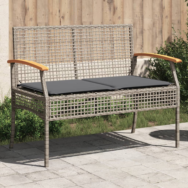 Gartenbank Grau Poly Rattan mit Kissen