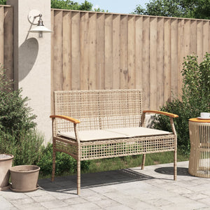 Gartenbank Beige Poly Rattan mit Kissen