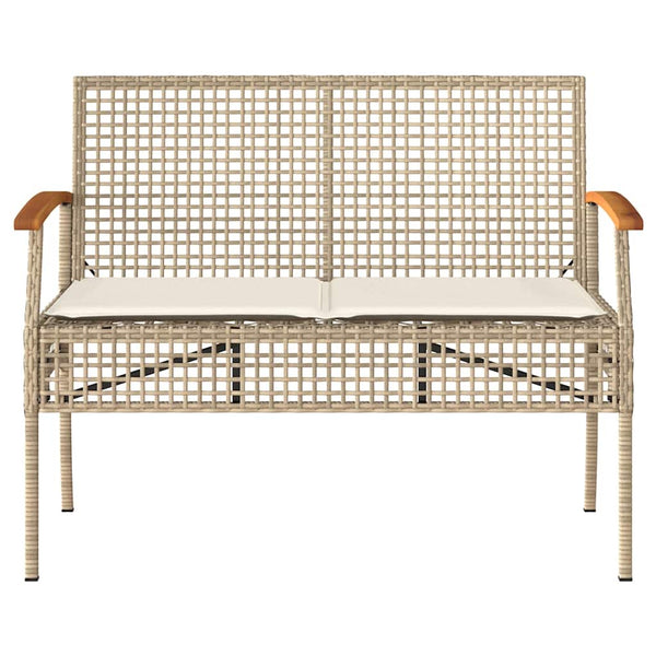 Gartenbank Beige Poly Rattan mit Kissen